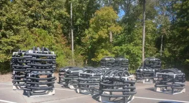 Metal coils in parking lot