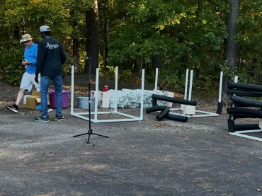 Forest area with pipes and stands