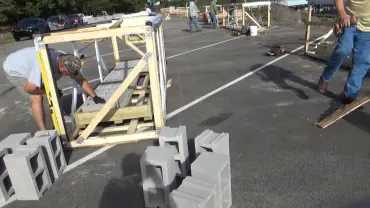 Outdoor building project with cinder blocks