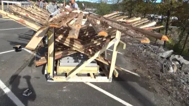Wooden structure on pavement