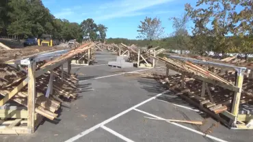 Wooden structures in parking lot