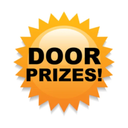 Orange starburst badge with Door Prizes